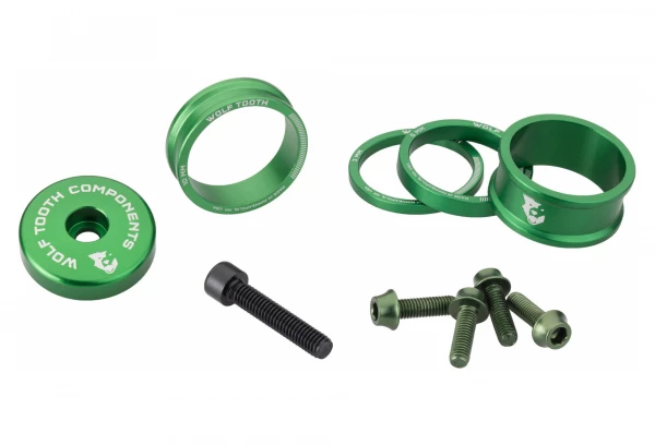Kit De Personnalisation Wolf Tooth Anodized Color Kit (Entretoises De Direction, Capot De Direction, Vis De Porte-Bidon) Vert 1 Kit De Personnalisation Wolf Tooth Anodized Color Kit (Entretoises De Direction, Capot De Direction, Vis De Porte-Bidon) Vert