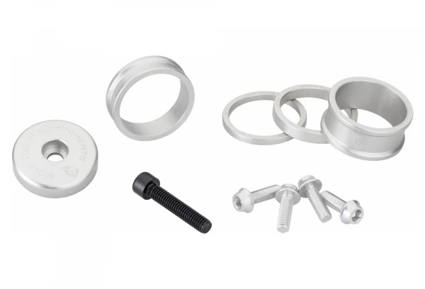 Kit De Personnalisation Wolf Tooth Anodized Color Kit (Entretoises De Direction, Capot De Direction, Vis De Porte-Bidon) Argent 1 Kit De Personnalisation Wolf Tooth Anodized Color Kit (Entretoises De Direction, Capot De Direction, Vis De Porte-Bidon) Argent